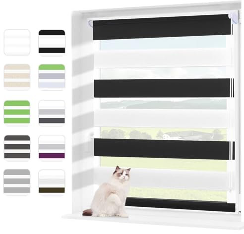 Wudomi Doppelrollo Klemmfix ohne Bohren Schwarz-Weiß 65x150cm(BxH),Lichtdurchlässig und Verdunkelnd Duo Rollo,Klemmrollo Seitenzugrollo für Schlafzimmer, Badezimmer, Wohnzimmer Fenster und Tür
