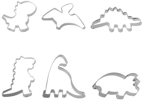 Tabanzhe 6 Pcs Dinosaur Cookie Cutters Set - Dinosaur Biscuit Cutters with T-Rex, Pterosauria, and Triceratops Shapes, Food Grade Stainless Steel Material