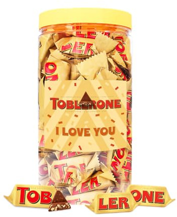 Toblerone Mini chocolat « I Love You » - chocolat au lait au nougat, amandes et miel - en pot réutilisable - 500g