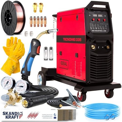 Ideal Tecno MIG 335 PULSE - Soldador Inverter Profesional 330A 400V - Sinergia - Chasis y 4 Rodillos - Inductividad, Soldadura por Puntos - Memoria de Ajuste - Soldadura de Aluminio - Set Basic