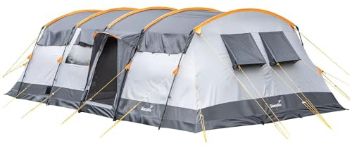 Skandika Tunnelzelt Hurricane für 12 Personen | Camping Zelt mit/ohne eingenähtem Zeltboden, mit/ohne Sleeper Technology, 2 Schlafkabinen, 5000 mm Wassersäule, 215 cm Stehhöhe | Großes Familienzelt