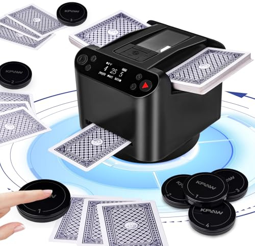 Pipihome Barajador de Cartas Automático y Repartidor 2 in 1, Mezclador Eléctrico para Juegos de Cartas, Card Shuffler con 4 Botones Inalámbricos, para UNO, Blackjack, Texas Hold'em