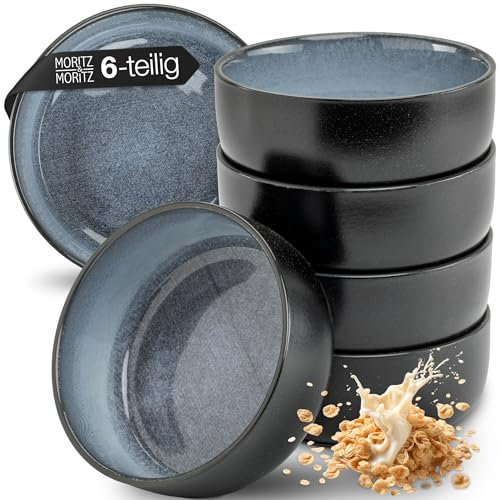 Moritz & Moritz VIDA - Juego de 6 cuencos para cereales, color azul, elegantes y robustos de porcelana para cereales, sopas y ensaladas, aptos para lavavajillas, microondas, ideal para el uso diario