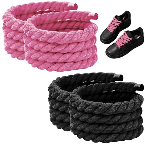 HDGSAFD 2 Pares De Cordones De Cuerda Gruesa, Cordones De Cuerda De Algodón De Tres Hilos, Cordones Trenzados, Cordones De Zapatos De Bricolaje, Cordones De Zapatos Redondos De 8 Mm De Grosor