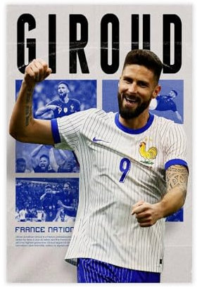 GJHTQLP Olivier Giroud Poster sur toile pour chambre à coucher, bureau, chambre, cadeau 30 x 45 cm