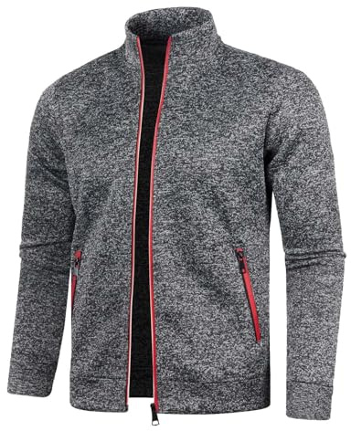 Fleecetröja herr: Herrtröjor ingen huva sweatshirt hel dragkedja män ledig långärmad kappa stående krage tunn jumper rund hals långärmad lättvikts jackor hel dragkedja cardigan tröja, Mörkgrått, XXL
