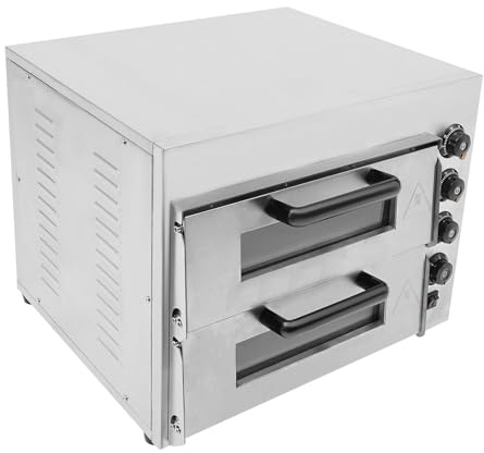 Pizzaofen Elektrisch 2 Kammern 3000W Pizza-Backofen, Elektrischer Doppelkammer Pizzaofen Elektro Pizzaofen Doppel Backofen Pizzaofen Ofen für 14 Zoll Pizza, 50-350℃, Timer bis 60 Min
