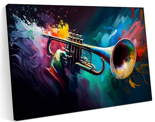 Printonia Leinwandbild m Bild auf Leinwand 70x50 Trompeten Trompeten Musik Abstrakte Kunst Klang