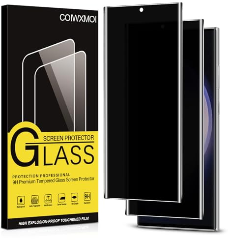 Coiwxmoi Sichtschutz für Samsung Galaxy S23 Ultra Anti-Spähen Panzer Schutz Glas Privatsphäre Schutzfolie 9H Härte Kratzfest Bläschenfrei HD Anti Spy Gehärtetes Panzerfolie Blickschutzfolie,2 Stück