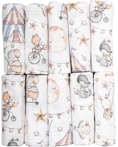 FENSILO Baby Muslinblöjor | Muslindukar | dregellappar – förpackning om 10 70 x 80 cm för spädbarn och nyfödda | muslindukar för pojkar och flickor | skötdukar av bomull | Rengöring|Torka av och täcka