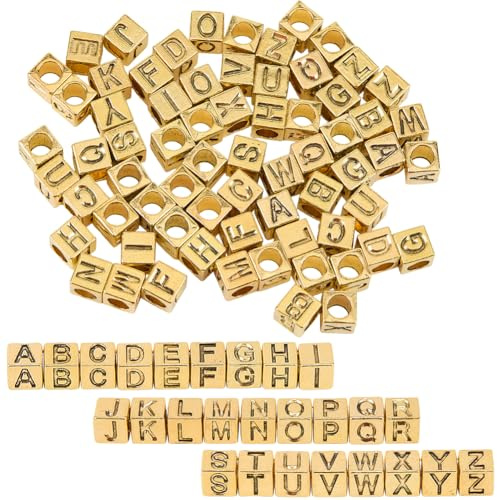 SUNNYCLUE 1 Box 104 Stück 26 Stile Goldene Alphabet Perlen Quadratisches Buchstaben Perlenset Metalllegierung ker Würfel A Bis B Charm Großes Loch Lose Abstandsperlen Für Die Schmuckherstellung Halske