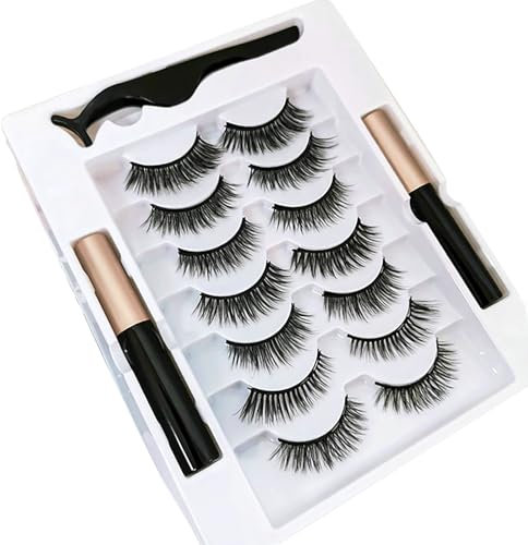 Magnetic Eyelashes Set - 2 Black Magnetic Eyeliner Tubes + 7 Pairs 3D Magnetic Lashes | Reusable, Easy To Wear, Waterproof