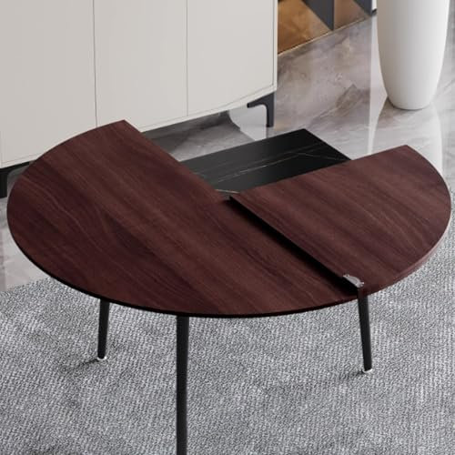 Mesa redonda plegable extragrande de 140 cm, tablero de madera maciza en nogal negro, mesa de comedor extensible para reuniones familiares, duradera y elegante, perfecta para entretener a los