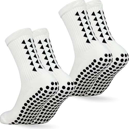 Football Grip Socks - 2/3/4PCS Non Slip Pairs UK Size 6-11 | White Sports Anti-Slip Socks | Football Gifts For Boys Mens For Soccer Basketball Yoga Running Hiking