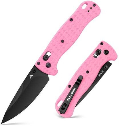 FLISSA Navaja Plegable EDC de 190mm, Navaja de Bolsillo de Acero 14C28N con Recubrimiento de Titanio Negro, Cuchillo Plegable Ligero y Compacto para Camping, Senderismo, Aventura y Viaje, Rosa