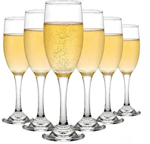 Tefrine OCS Champagnerflöten-Set aus Glas, für Geburtstage, Hochzeiten, Weihnachten, klare Champagnergläser, perfekt für Feiern und Toast, langlebige und stilvolle Champagnergläser, 6 Stück
