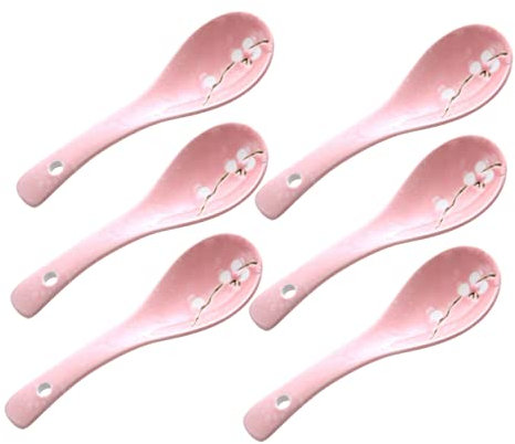 Ipetboom 6 Piezas Cucharas de Cerámica Japonesa para Gachas de Utensilios Prácticos para Sopa y Arroz Decorativas y Fáciles de Limpiar