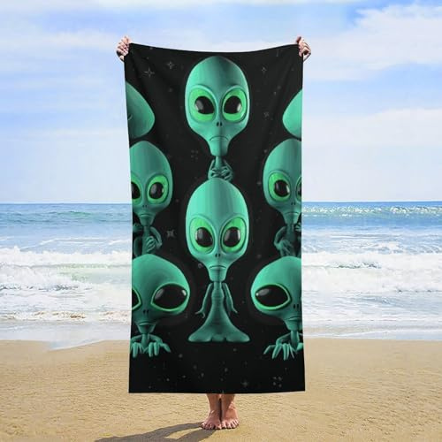 QMNBTES Toallas de playa de gran tamaño de 63 x 31.5 pulgadas, toallas de baño de alienígenas de secado rápido, toalla de piscina sin arena, toalla turca de viaje súper absorbente, toalla turca para