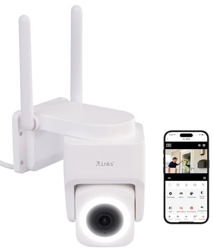 7links Überwachungskameras WLAN: Pan-Tilt-Outdoorkamera mit 2K-Auflösung, 4 MP, Dualband-WLAN, Sirene (LAN-Outdoor-Überwachungskamera, WiFi, PC)