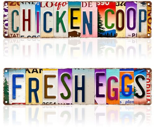 2Pcs Funny Chicken Coop Signs Chickens Sign Decor 4×16 Inch, Metal Tin Sign, Chickens Coops Accessories Garden Signs, Chicken Lovers Gift Easter Decorations Outdoor Wall Decor for Farm Yard