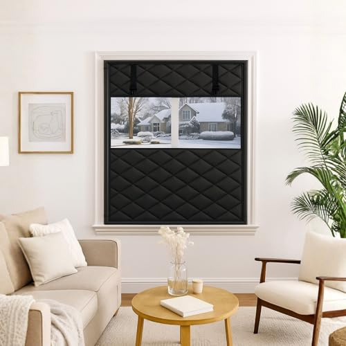 Isolierte Fensterabdeckung 50-300cm Wärmeschutzfolie Fenster Fensterfolie, Winters Window Cover Für Das Heimbüro Garage, Selbstklebendes Klebeband(Schwarz,120x240cm)