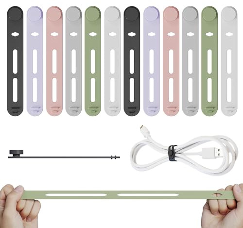 12 Pack 8cm Multicolour Reusable Nylon Cable Ties for Cable Management | Flexible buckle design, adjustable secure fit, durable build, organises loose cords, ideal for home, office & travel use