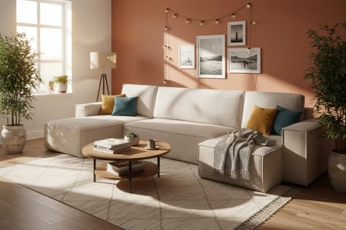 Imebel Sofa mit Schlaffunktion für Wohnzimmer - Couch für Wohnlandschaft U Form - Schlafsofa mit Bettkasten - Sofas & Couches - Ecksofa U-Form mit Modern Design - Shlafcouch Denis