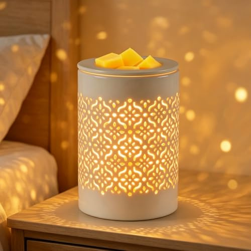 Dialan's Wax Melt Warmer Ceramic Electric Candle Warmer Lamp for Scented Melts Wax Burner Fragrance Wax Melter for Home Office Bedroom Decor Gift for Mom Women - Flower Pattern