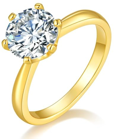 KnSam 9K/14K/18K Gelbgold Hochzeitsring Echt Gold Schmuck, 6 Klaue Eheringe mit Moissanit, Partnerringe Gold Au 375/585/750, Gr.47-65
