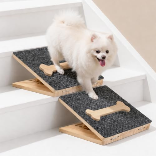 2 Pack Dog Ramp for Stairs Sofa Bed, Foldable Dog Stairs Steps Non Slip | Adjustable Pet Ramps for Dog, Wooden Ramps Portable Pet Steps Stairs for Small Medium Senior Injured Dog Cat