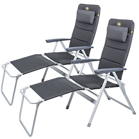 2X Campingstuhl Grenoble Lehne 7-Fach verstellbar bis 120 Kg + Fußteil + Nackenkissen Gartenstuhl Campingliege