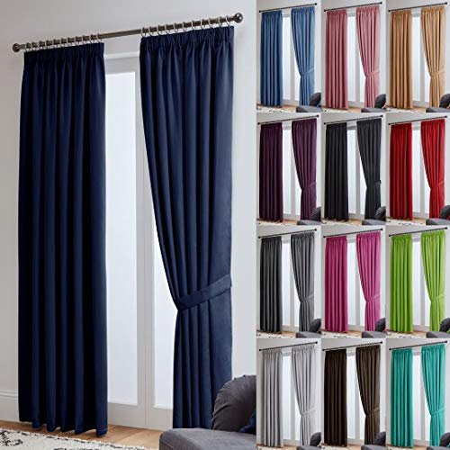 John Aird Blackout Curtains Pencil Pleat with Tie Backs – Thermal, Energy Saving Curtains for Bedroom & Living Room (Navy, 117 x 137cm (46x 54))