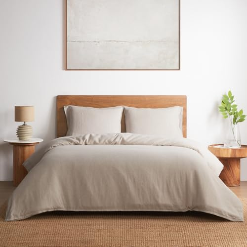DAPU 100% Linen Duvet Cover Queen, Natural French Flax Breathable Duvet Cover 3 Pcs Set with Long Zipper Closure, Soft Lightweight Durable Linen Bedding for Hot Sleepers (Natural Linen, Queen)