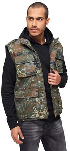Brandit Ranger väst, vadderad, med många fickor, Fleece kamouflage, S