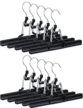 Relaxdays Set 10 Grucce per Pantaloni e Gonne, Ganci Girevoli a 360°, Morsetti Gommati, Stampelle, 26 cm, Metallo, Nero