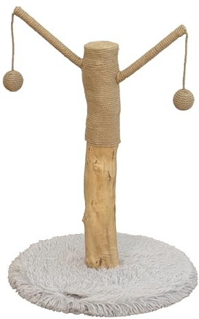 Dehner Lovely Katzen-Kratzbaum, ca. 80 x 45 x 45 cm, echter Baumstamm, Holz/Plüsch/Sisal, braun/weiß