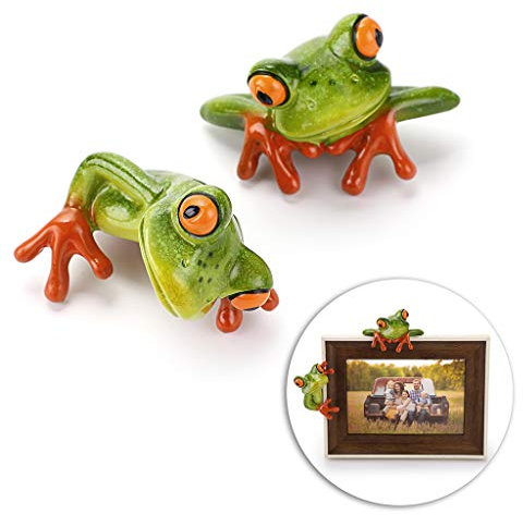 Sumnacon 2 Pcs Resin Frogs Decor Office Desk Toy Frog for Computer Monitor Desk Decoration, Front and Side Style