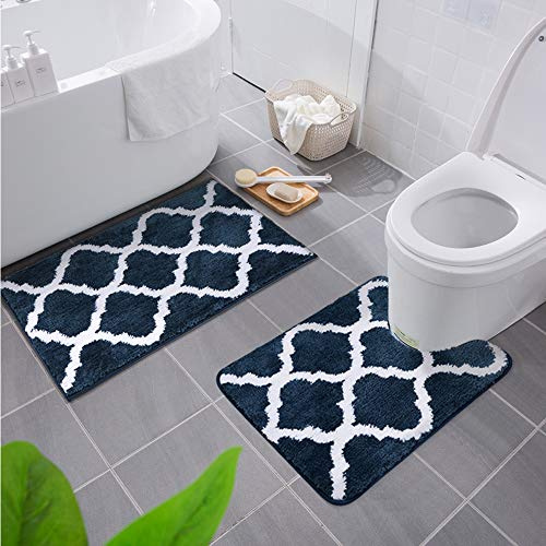 Homaxy Mikrofaser Marokkanisch WC Badezimmerteppich Set 2 teilig,Marineblau | flauschig weich, bequem&luxuriös, extrme saugfähig, rutschfeste rückseite, maschinenwaschbar&trocken, vielseitig einsetzbar