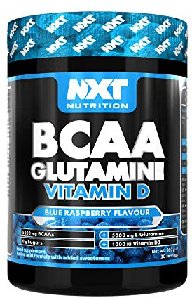 NXT Nutrition BCAA, Glutamine & Vitamin D | BCAAs Amino Acids with Vitamin D3 and L-Glutamine - for Recovery, Gut Health and Muscle Protein Synthesis | 360g - 30 Servings (Blue Raspberry)
