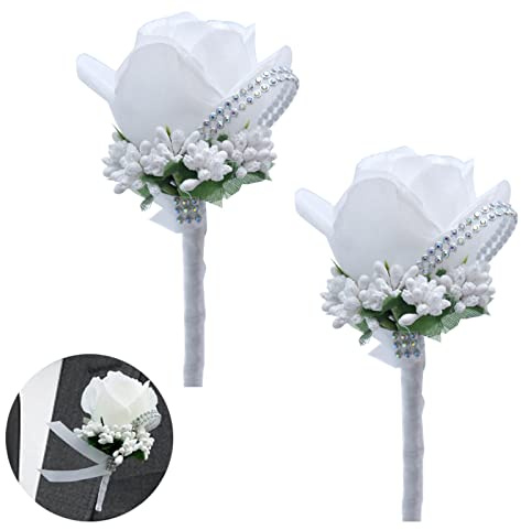 WVRLY 2 Pack Roses Corsage Wedding Boutonniere Buttonhole Corsage Rose Flowers Corsages Wedding Supplies Decoration for Bride Groom Groomsmen Girl Bouquet Brooch