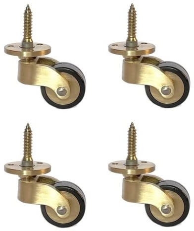Rotella in ottone massiccio, ruote girevoli da 25 mm, ruote girevoli a 360°, ruote in gomma vintage per mobili, con viti, carico 149,7 kg di 4 confezioni