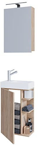 3-TLG Set | Waschplatz für Gäste WC | Gästebad Toilette | Waschtisch mit Spiegelschrank | Badmöbel Badezimmer Set – Lumia