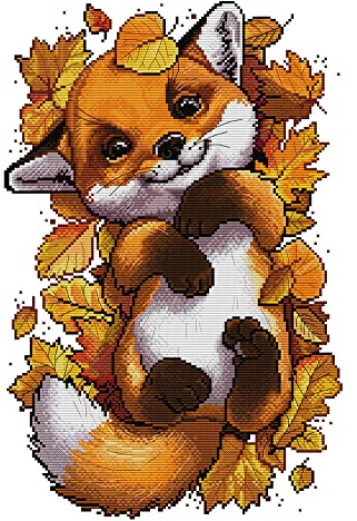 Awesocrafts Kreuzstich Stickpackungen Vorgedruckt Herbst kleiner Fuchs Bilder Vorlagen Sticken Set Vorgedruckt 14CT 2 Stränge