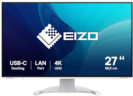 EIZO FlexScan EV2740X-WT 68,5 cm (27 Zoll) Monitor (USB-C (94W PD), DisplayPort, HDMI, USB-Hub, RJ-45 LAN, KVM Switch, 5 ms Reaktionszeit, 3840 x 2160 (4K UHD)) weiß