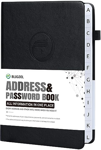 Address Book with Alphabetical Tabs, Hardcover Password Book, Small Address Organizer Keep Track of Phone Numbers, Special Days, Birthdays, Anniversaries and Notes(4.8″x 5.8″, Black)