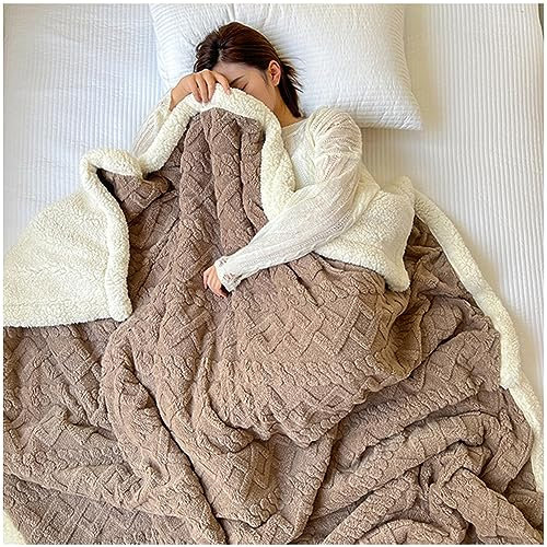 NUODWELL Manta de forro polar Sherpa – Manta mullida de doble cara suave y cálida de forro polar jacquard coral para cama, sofá, sofá (150 x 200 cm, café)
