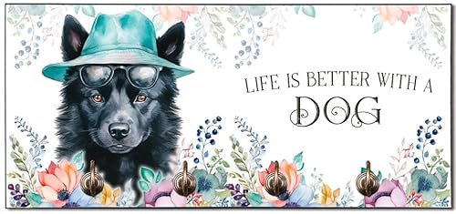 Cadouri Design-Hundegarderobe mit Schipperke - Leinenhalterung für Halsband, Leine & Geschirr - originelles Geschenk für Hundebesitzer - handgefertigt