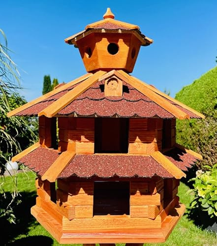 DARLUX Mangeoire pour oiseaux résistante aux intempéries de L à XXL avec ou sans support en marron avec rouge, vert ou bleu pour jardin et balcon (taille XXL sans support, rouge/marron)