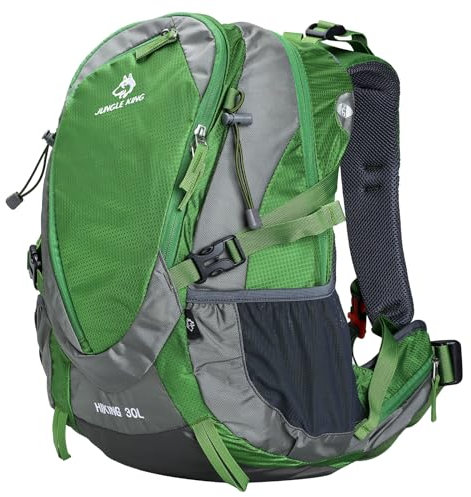 Neloheac Zaini da Hiking con Supporto per la Schiena Traspirante e Indipendente, Zaino da Viaggio Impermeabile e Copertura Antipioggia Montagna Sci Trekking Moto, 30L Verde