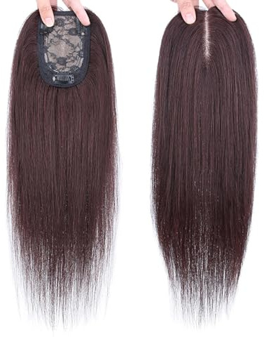 100% Echthaar-Topper for Frauen 50 Cm Lange Haarteile 8x12cm Toupet Mit Spitzennetzbasis Natürliche Braune Haarverlängerungen Clip-in-Top-Wiglets Bei Haarausfall/dünnem Haar/grauem Haar